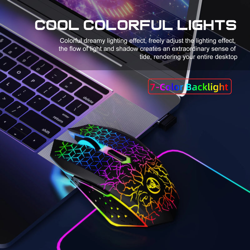 2025 New HXSJ T34 6D dual wireless mouse 1600DPI RGB backlit mute button ergonomics 500mAh rechargeable gaming mouse for laptop